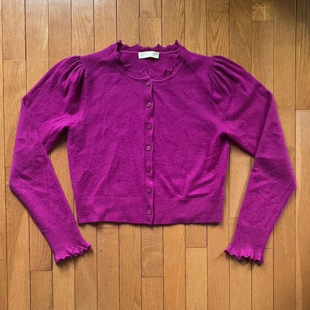 Ulla Johnson Crop Fitted 100% Cashmere Sweater Cardigan magenta purple